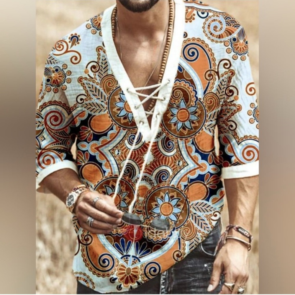 White Paisley V-Neck Shirt